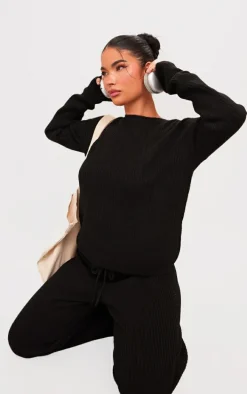 Petite Black Knit Oversized Sweater