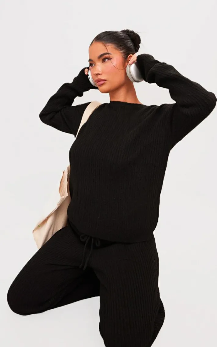 Petite Black Knit Oversized Sweater