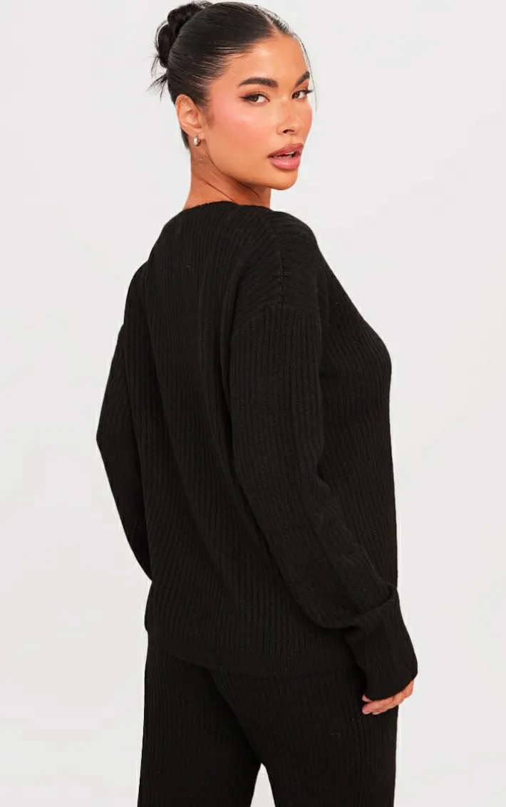 Petite Black Knit Oversized Sweater