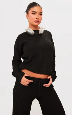 Petite Black Knit Oversized Sweater