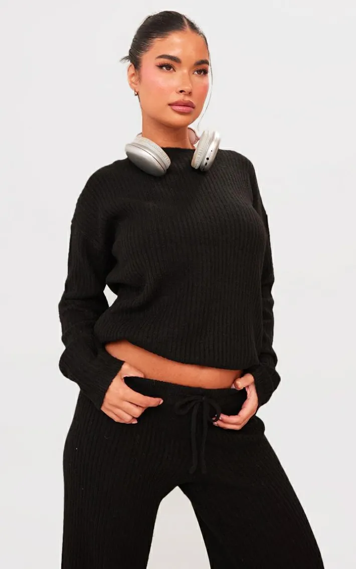 Petite Black Knit Oversized Sweater