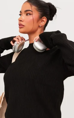 Petite Black Knit Oversized Sweater