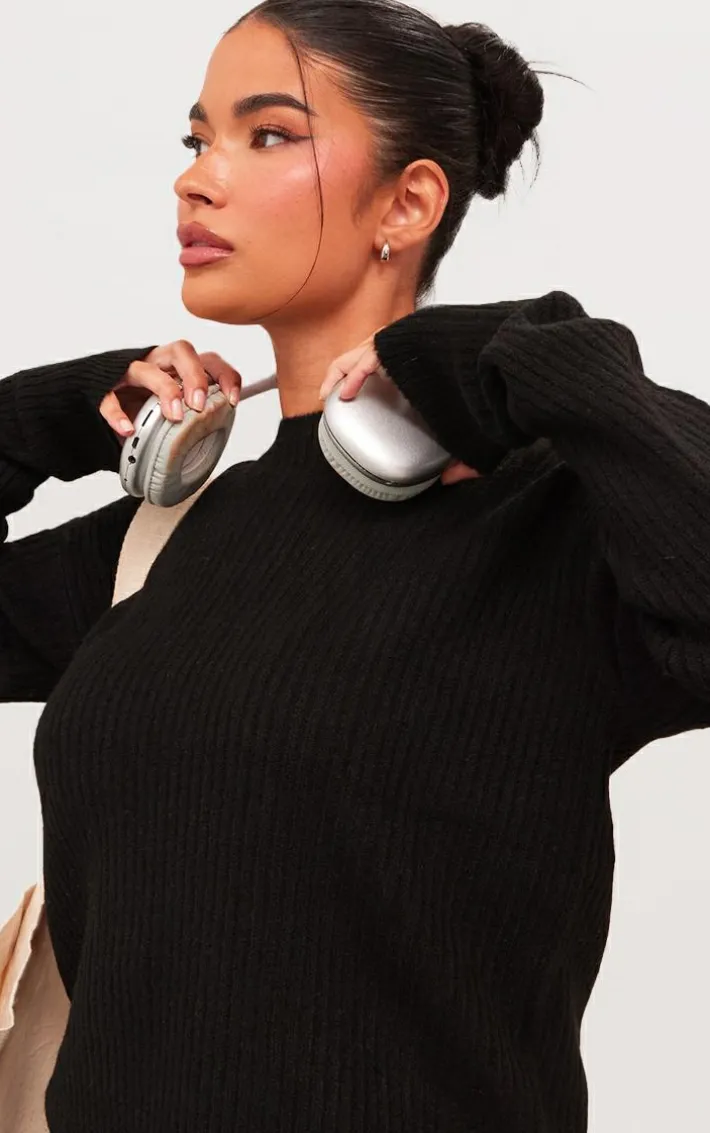 Petite Black Knit Oversized Sweater