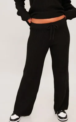 Petite Black Knit Wide Leg Pants