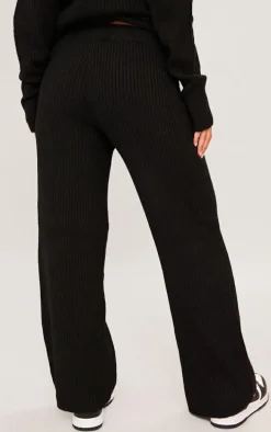 Petite Black Knit Wide Leg Pants
