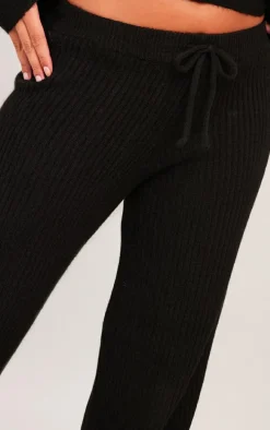 Petite Black Knit Wide Leg Pants