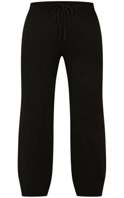 Petite Black Knit Wide Leg Pants