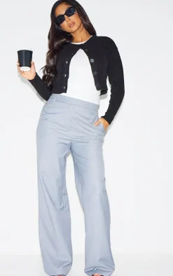 Petite Black Knitted Button Up Cardigan