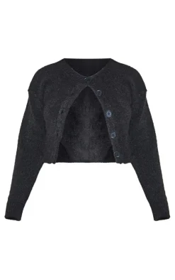 Petite Black Knitted Button Up Cardigan