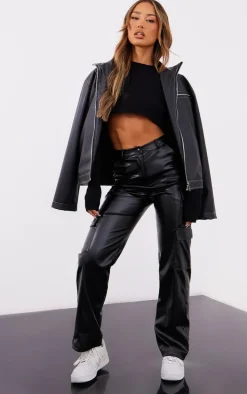 Petite Black Knitted Cropped Crew Neck Sweater