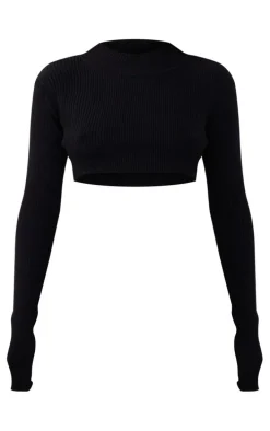 Petite Black Knitted Cropped Crew Neck Sweater