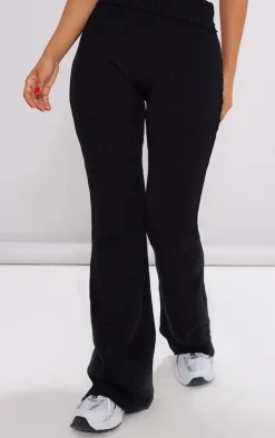 Petite Black Knitted Fold Over Waist Flared Pants