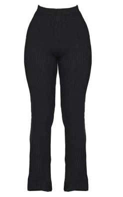 Petite Black Knitted Rib High Waisted Skinny Flares