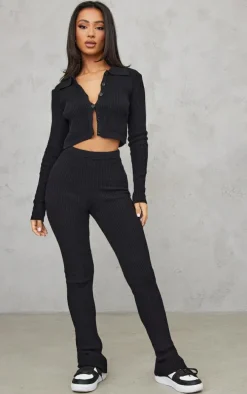 Petite Black Knitted Rib Cropped Cardigan