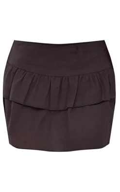 Petite Black Linen Look Frill Detail Mini Skirt
