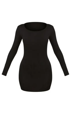 Petite Black Long Sleeve Jersey Mini Dress