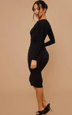 Petite Black Long Sleeve Jersey Midi Dress