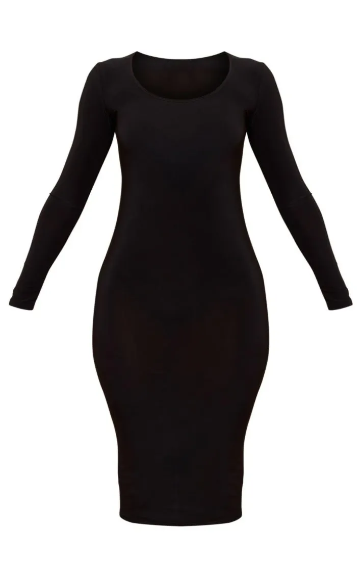 Petite Black Long Sleeve Jersey Midi Dress