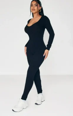 Petite Black Long Sleeve Knitted Jumpsuit