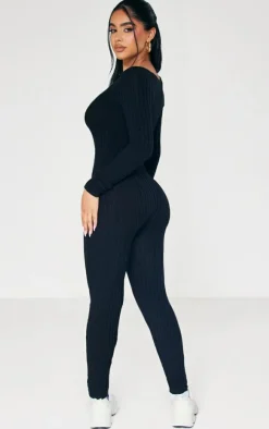 Petite Black Long Sleeve Knitted Jumpsuit