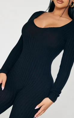 Petite Black Long Sleeve Knitted Jumpsuit