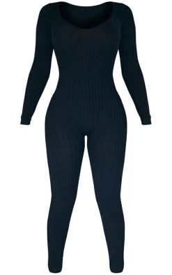 Petite Black Long Sleeve Knitted Jumpsuit