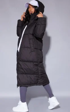 Petite Black Longline Puffer Coat