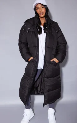 Petite Black Longline Puffer Coat