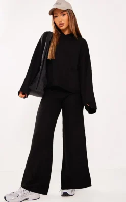 Petite Black Luxe Knit Wide Leg Pants