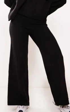 Petite Black Luxe Knit Wide Leg Pants