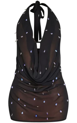 Petite Black Mesh Embellished Mini Dress
