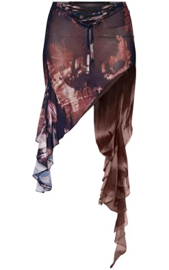 Petite Black Mesh Printed Asymmetric Micro Mini Skirt