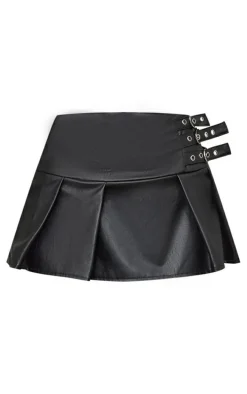 Petite Black Micro Mini PU Pleated Skirt