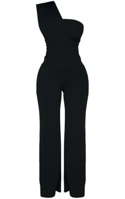 Petite Black One Shoulder Drape Jumpsuit