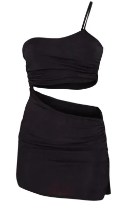 Petite Black One Shoulder Cut Out Mini Dress