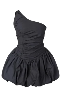 Petite Black One Shoulder Puffball Mini Dress