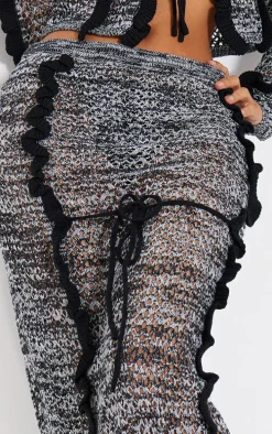 Petite Black Open Knit Frill Detail Maxi Skirt