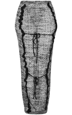 Petite Black Open Knit Frill Detail Maxi Skirt