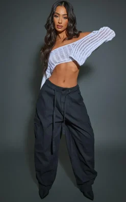 Petite Black Parachute Shell Cargos