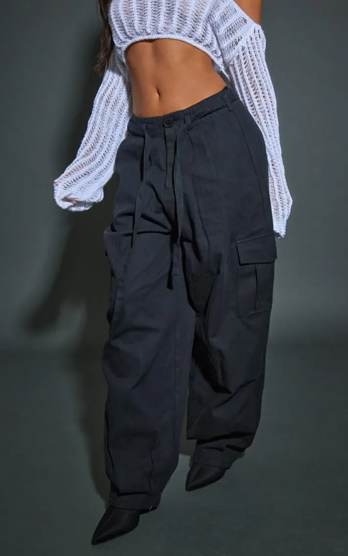 Petite Black Parachute Shell Cargos