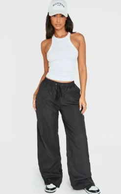 Petite Black Peach Skin Cargo Pants