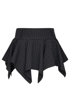 Petite Black Pinstripe Asymmetric Hem Micro Mini Skirt