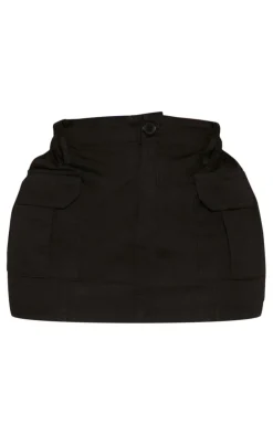 Petite Black Pocket Front Cargo Micro Mini Skirt