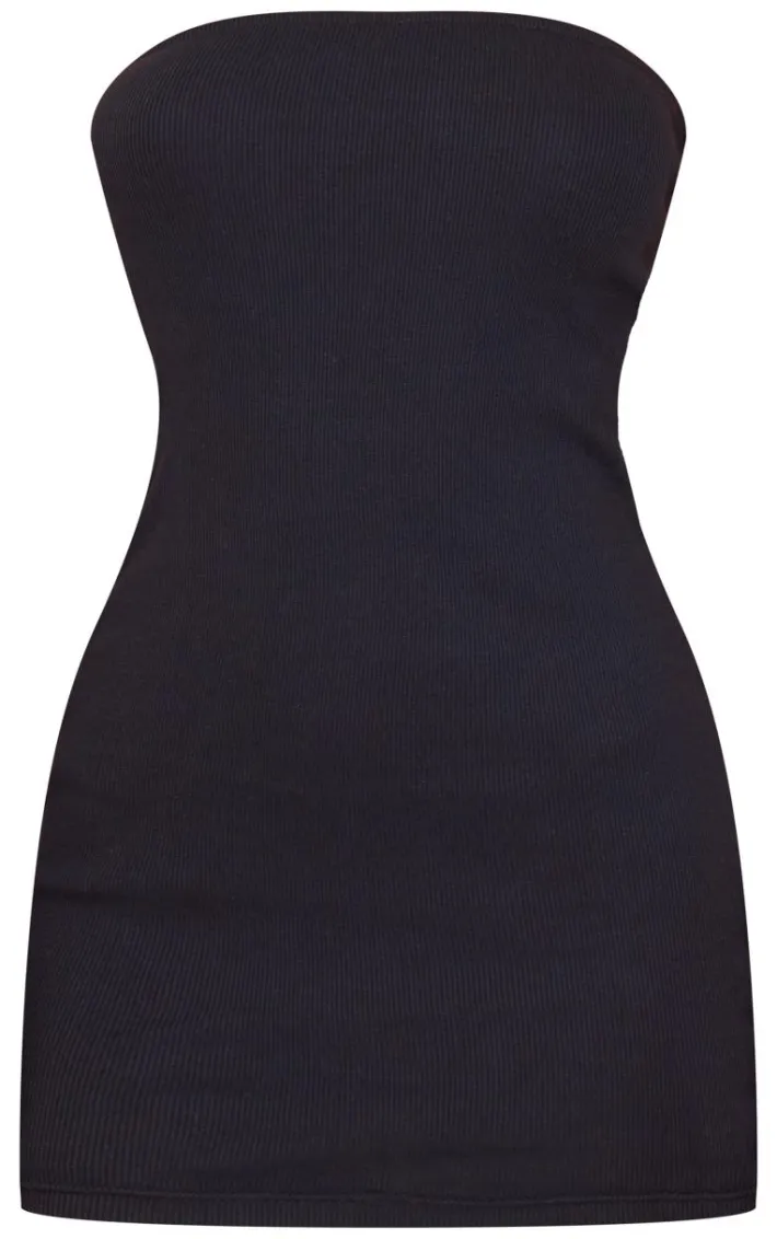 Petite Black Rib Bandeau Bodycon Dress