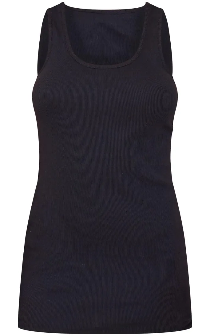 Petite Black Rib Scoop Neck Strappy Bodycon Dress