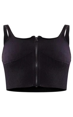 Petite Black Ribbed Cup Detail Top