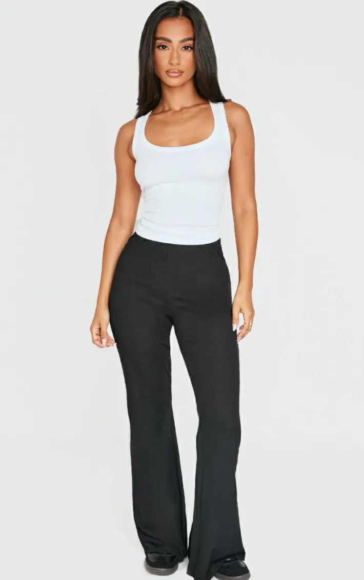 Petite Black Ribbed Flared Pants
