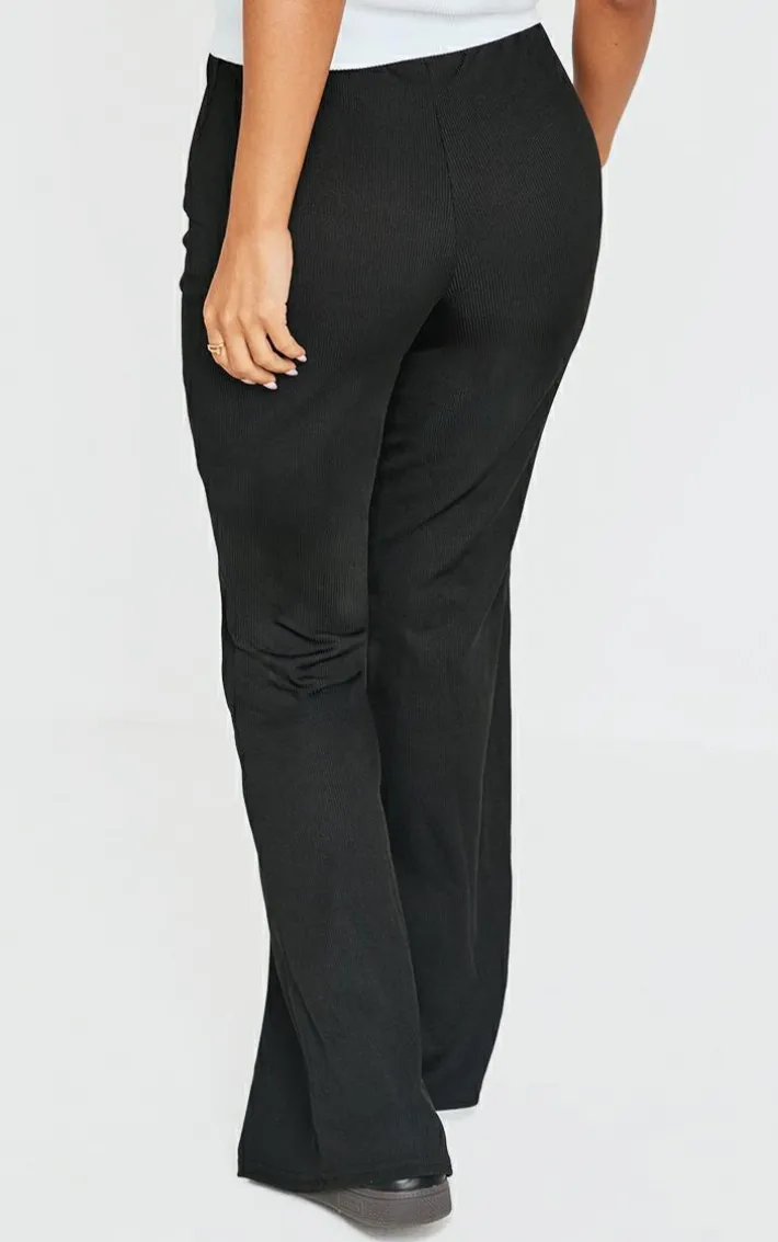Petite Black Ribbed Flared Pants