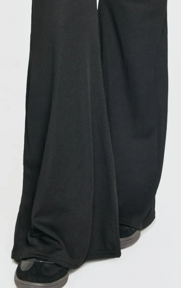 Petite Black Ribbed Flared Pants
