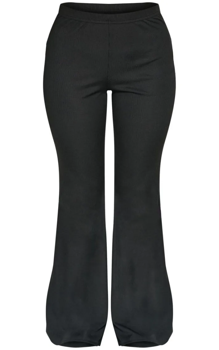 Petite Black Ribbed Flared Pants